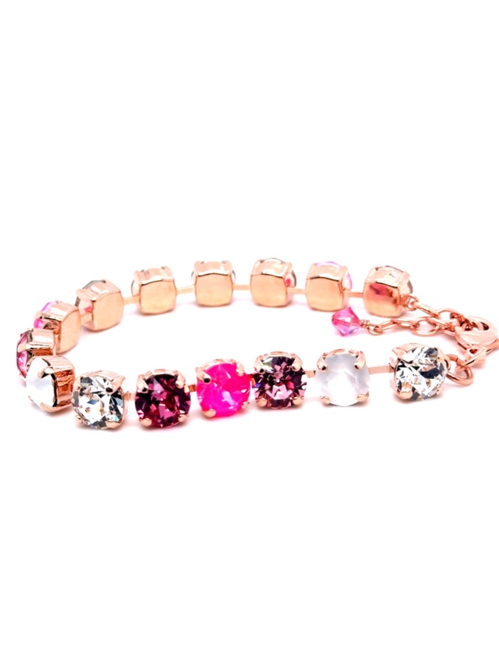 Rose Gold Pink & Clear Crystal Tennis Bracelet (E5) - Picture 3 of 4
